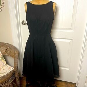 White House Black Market black cocktail dress, sleeveless, layers of ruffles